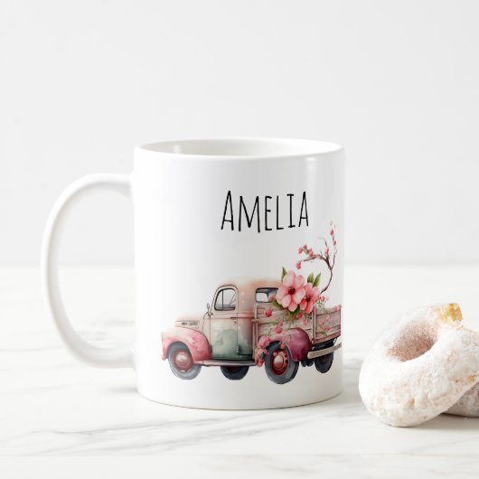Pink Vintag Bauer Truck Kaffeetasse (Mit Donut)