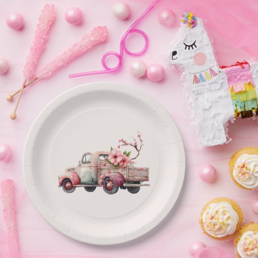 Pink Vintag Bauer Truck Pappteller (Party)