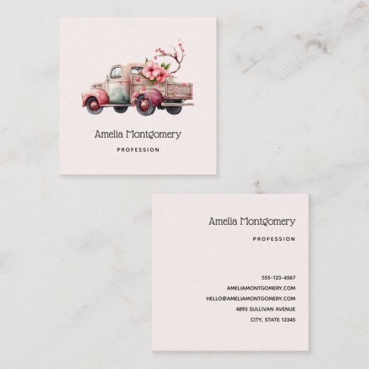 Pink Vintag Bauer Truck Quadratische Visitenkarte (Vorne/Hinten)