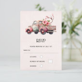 Pink Vintag Bauern LKW-Hochzeit RSVP Karte (Stehend Vorderseite)