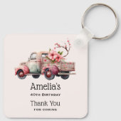 Pink Vintag Bauern Truck Geburtstag Danke Schlüsselanhänger (Rückseite)