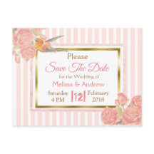 PInk Vintag Bird Floral Wedding Save the Date