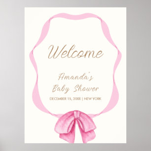 Pink Vintag Bow Frame Girl Babydusche Willkommen Poster