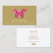 Pink Vintag Butterfly Business Card Visitenkarte (Vorne/Hinten)