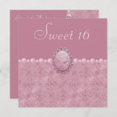 Pink Vintag Cameo & Pearls Sweet 16 Einladung (Vorne/Hinten)