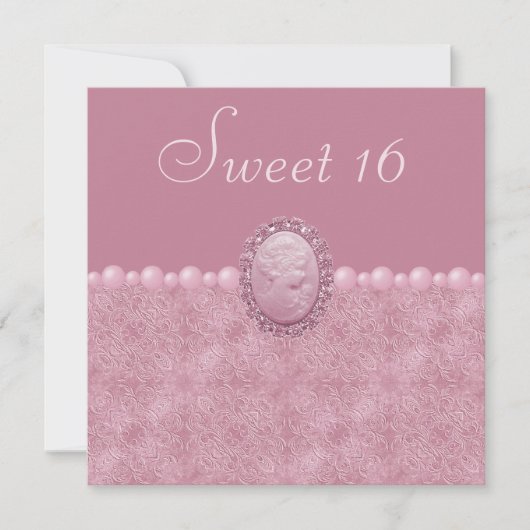 Pink Vintag Cameo & Pearls Sweet 16 Einladung (Vorderseite)