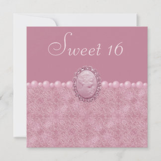 Pink Vintag Cameo & Pearls Sweet 16 Einladung
