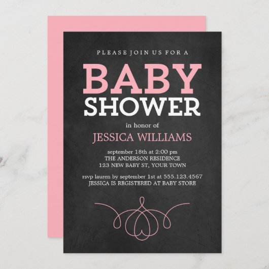 Pink Vintag Chalkboard Babydusche Einladung (Vorne/Hinten)