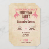 Pink Vintag Cowboy Geburtstagseinladung Einladung (Vorne/Hinten)