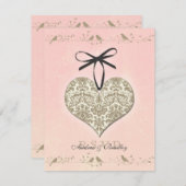 Pink Vintag Damask Herzerkrankung Antwort Karte (Vorne/Hinten)