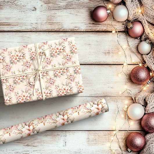 Pink Vintag Flora Weihnachten Geschenkpapier