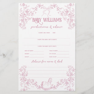 Pink Vintag Floral Bow Baby Girl Prediction Game