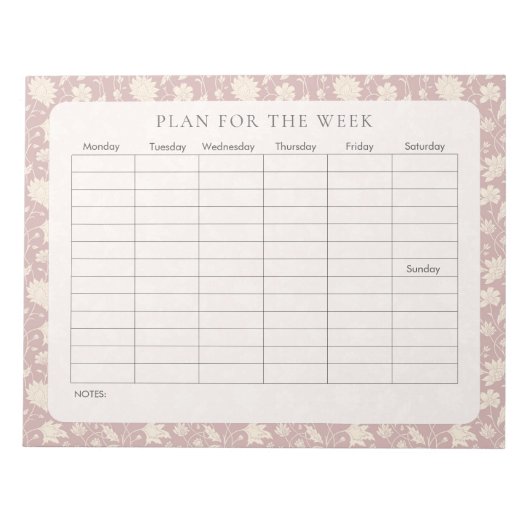 Pink Vintag Floral Weekly Planer Tearaway Notizblock (Vorderseite)