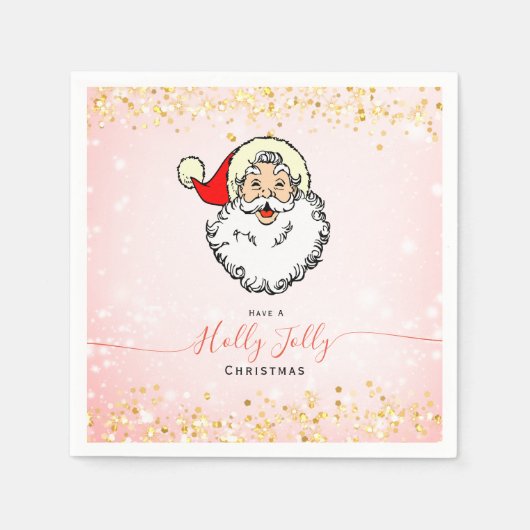 Pink Vintag Jolly Santa Lächeln Weihnachten Serviette (Vorderseite)