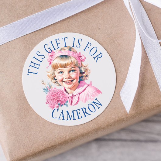 Pink Vintag Little Girl Weihnachtsgeschenk-Tag Runder Aufkleber