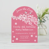 Pink Vintag Love Bird Cherry Blossom Einladung (Stehend Vorderseite)