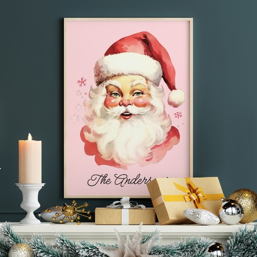 Pink Vintag Retro Weihnachtsmann Weihnachten Poster