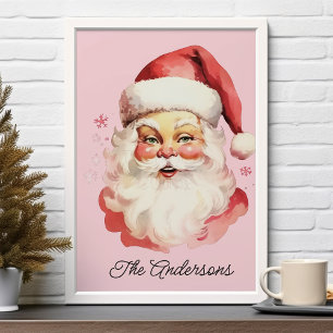Pink Vintag Retro Weihnachtsmann Weihnachten Poster