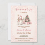 Pink Vintag Snowman Christmas Girl Babydusche Einladung (Vorderseite)