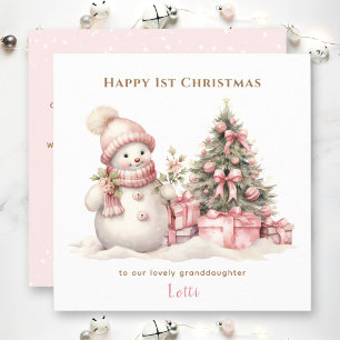 Pink Vintag Snowman Girl Erste Weihnachtskarte Karte