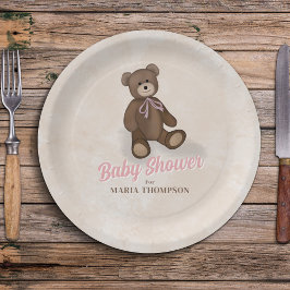 Pink Vintag Teddy Bear Custom Baby Dusche Pappteller