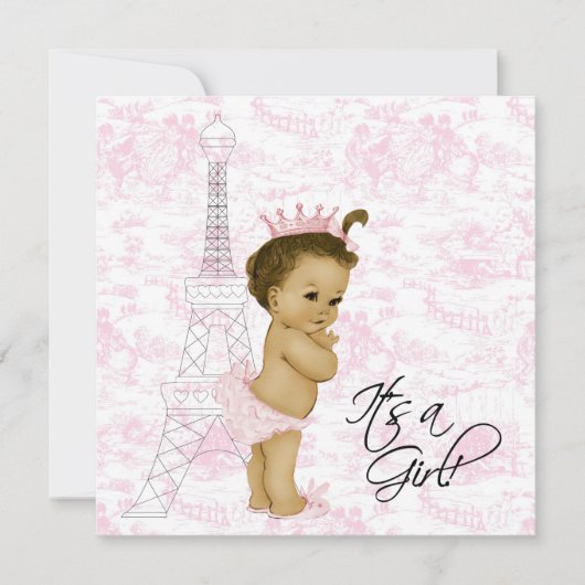 Pink Vintag Toile Paris Baby Girl Dusche Einladung (Vorderseite)