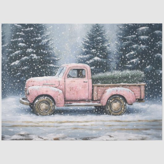 Pink Vintag Truck Weihnachtsbaum Decoupage Seidenpapier (Vorderseite)
