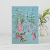 Pink Vintag Winter Weihnachtskirche Feiertagskarte (Stehend Vorderseite)