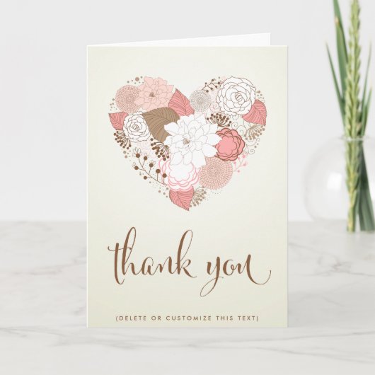 PINK VINTAGE BLUMENHERZ DANK KARTE (Vorderseite)