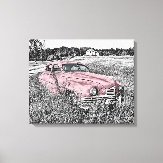 Pink Vintage Car Leinwanddruck (Vorderseite)