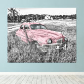 Pink Vintage Car Leinwanddruck (Insitu (Holzboden))