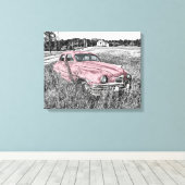 Pink Vintage Car Leinwanddruck (Insitu (Holzboden))