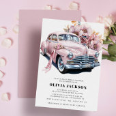 Pink Vintage Car Modernes Brautparty Einladung