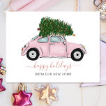 Pink Vintage Christmas Car Weve Moving Holiday Car<br><div class="desc">Pink Vintage Weihnachtsbaum Weve Moved Holiday Moving Ankündigung Postcard Decorated Weihnachtsbaum</div>