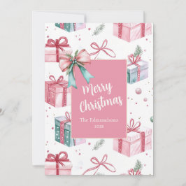 Pink Vintage Christmas Gift Packages Holiday Card Feiertagskarte