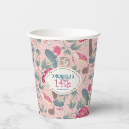Pink Vintage Cottagecore Mushroom Birthday Paper Pappbecher