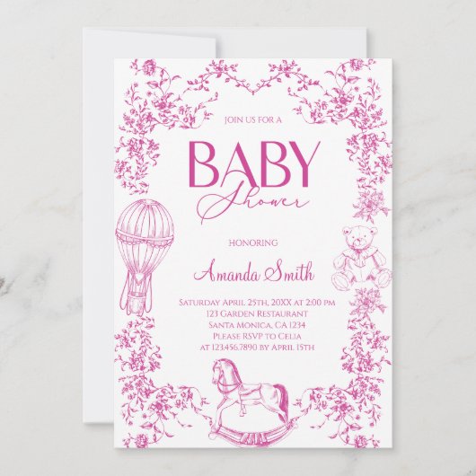 Pink Vintage Elegant Floral Baby Shower Einladung (Vorderseite)