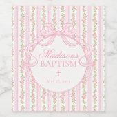 Pink Vintage Fancy Floral Baptism Favors Weinetikett (Einzelnes Label)