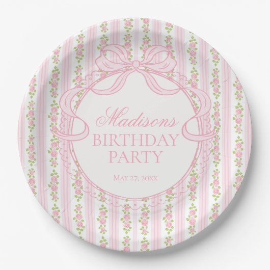 Pink Vintage Fancy Floral Birthday Party Pappteller (Vorderseite)