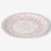 Pink Vintage Fancy Floral Bridal Shower Pappteller (Schrägansicht)