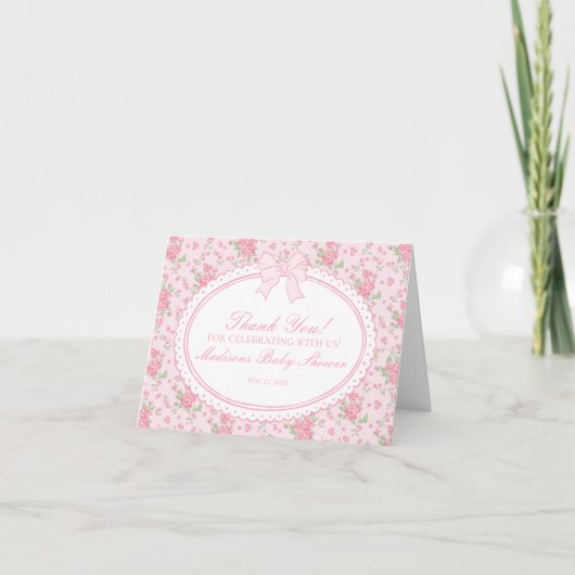 Pink Vintage Fancy Floral Thank You Card  Dankeskarte (Vorderseite)