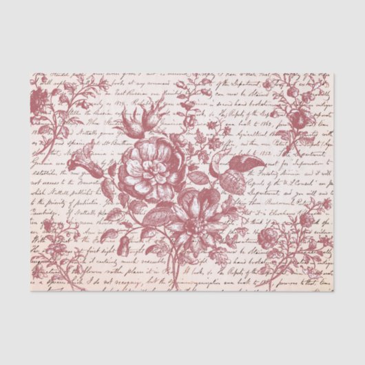 Pink Vintage Floral and Script Seidenpapier (Vorderseite)