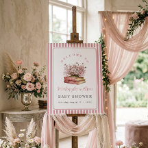 Pink Vintage Floral Books Baby Shower Welcome Sign