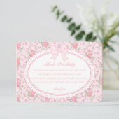 Pink Vintage Floral Books for Baby Invite Insert (Stehend Vorderseite)