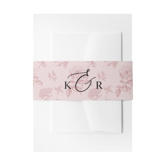 Pink Vintage Floral Modern Monogram Wedding Einladungsbanderole (Vorderseite Beispiel)