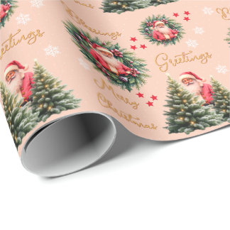 Pink Vintage Santa Claus Gift  Geschenkpapier