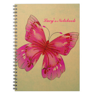 Pink Vintage Schmetterling, anpassbare Name Mädche Notizblock