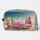 Pink Vintage Sportwagen Surfbrett Urlaub Waschbeutel (Vorderseite)