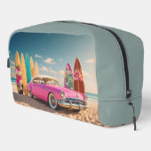 Pink Vintage Sportwagen Surfbrett Urlaub Waschbeutel (Rechte Ecke)