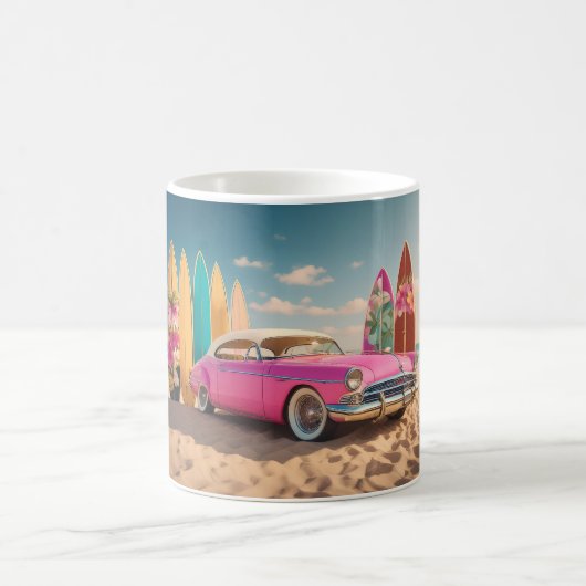 Pink Vintage Surfbretter Kaffeetasse (Mittel)